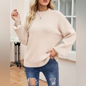 NWT Turtleneck Long Lantern Sleeve Oversized Ribbed Knit Pullover, MULTI COLORS